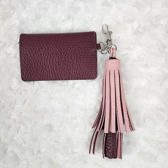Tassel Keychain Credit Card Wallet Brown Pink - Picture 2 of 7